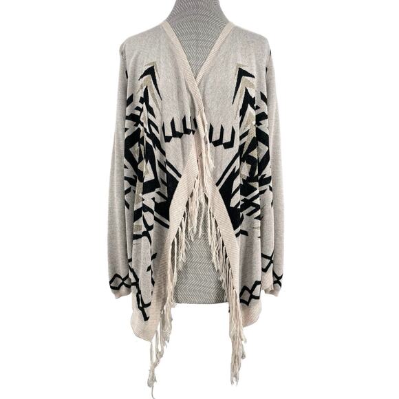 INC International Concepts Southwestern Boho Fringe Cream Cover Cardigan Size M - Picture 1 of 7
